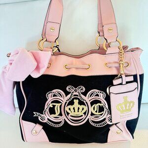 NWT JUICY COUTURE JUICY LOVERS CLUB TOTE SHOULDER BAG W WALLET BLACK PINK